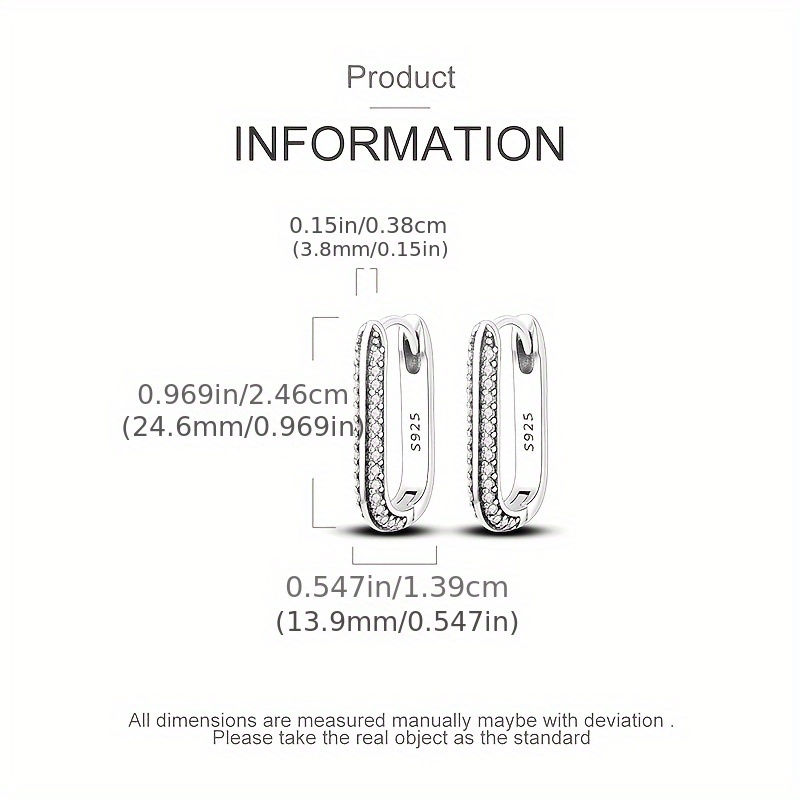925 Silver U-Shaped Earrings with Zirconia Inlay